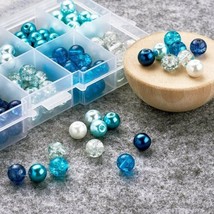 50 Crackle Glass Beads 8mm Assorted Lot Mixed Pearls Blue Bulk Jewelry Supplies  - £5.99 GBP