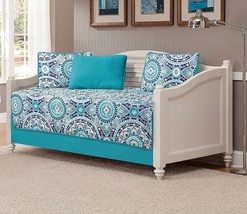 Mk Collection 5 Pc. Daybed Quilted Floral Medallion Teal Blue Grey New 185. - $51.94