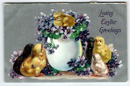 Easter Postcard Baby Chicks Purple Flowers Greetings Tucks Series 701 Antique - £7.08 GBP