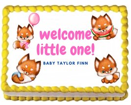 Fox Baby Girl Pink Baby Shower Edible Cake Topper Edible Image Cake Topp... - $16.47+