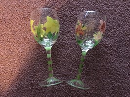 Water Wine Goblets Glasses  Floral Large 8&quot; Set of 2 - £14.61 GBP