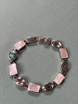 FAS 925 Signed Alternating Oval Abalone &amp; White Mother of Pearl Rectangle Link - £23.02 GBP