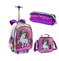Rolling Backpacks 16 inch with Lunch Bag and Pencil Case for Girls School Trolle - £113.31 GBP