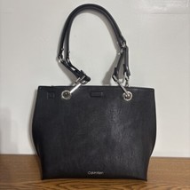 Calvin Klein Black  Pebble Faux leather Tote Magnetic Clasp Bag With Pouch - $29.39