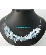 Wn18 .925 argentium sterling silver aqua chips focal point necklace - $47.00