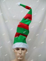 Fun Long Red Green Striped Santa Elf Hat Bendable Christmas Helper Claus Grinch - £11.01 GBP