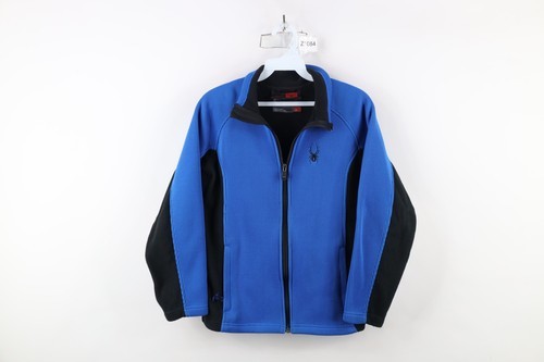 Spyder Boys Large Spell Out Color Block Ribbed Full Zip Sweater Jacket Blue - $39.55