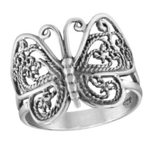 Gorgeous Butterfly Twisting Filigree Sterling Silver Band Ring-8 - £11.88 GBP