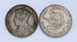 Lote De 2 Plateado Nueva Zelanda 2 Chelín Monedas 1934+1943 XF - Au - £52.97 GBP