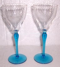 Vintage Crystal Serene Blue Handblown Stem Wine Glasses - £43.36 GBP