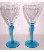 Vintage Crystal Serene Blue Handblown Stem Wine Glasses - $55.00