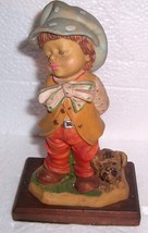 Vintage Fontanini Resin &quot;The Boy with Flowers &amp; A Dog&quot; Wood Base ITALY - $79.48