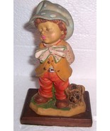 Vintage Fontanini Resin &quot;The Boy with Flowers &amp; A Dog&quot; Wood Base ITALY - £59.72 GBP