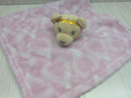 HB Hudson baby Tan princess teddy bear hearts Pink Plush security blanket gold - £10.61 GBP