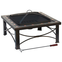 30&quot; Black Steel Wood Burning Square Fire pit With Cover - $220.00