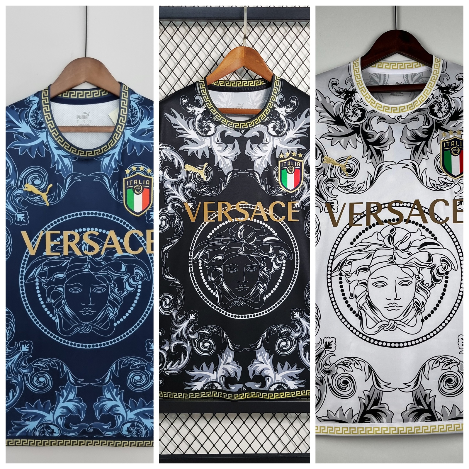 Italy x Versace 2023 Blue/ Black/ White Soccer Football Futbol Adults Shirt