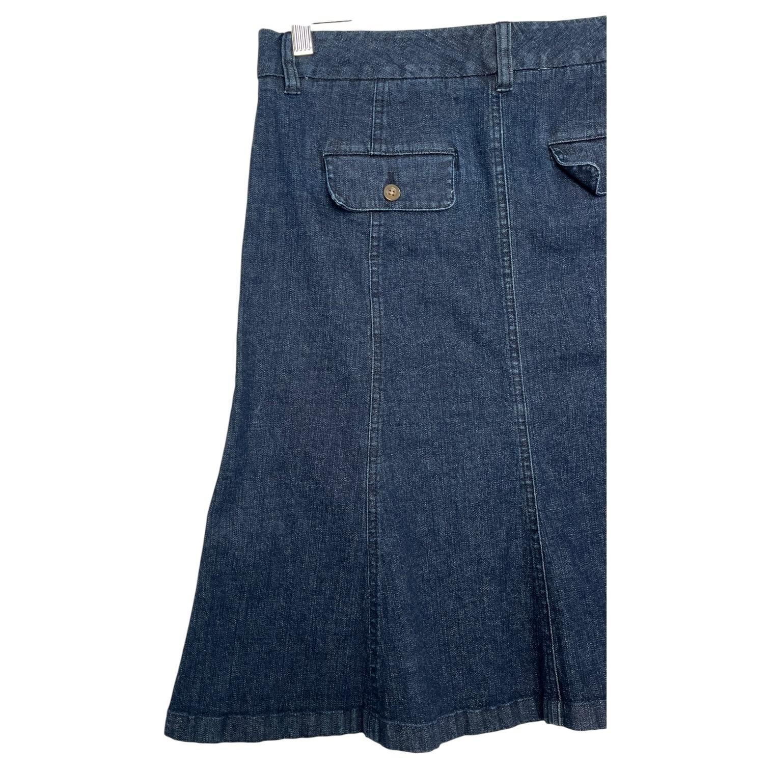 Vintage LLBean Denim Skirt Womens 10 Regular Blue A Line Stretch 90s Y2K Retro Item image 9