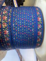 3 Y Jacquard navy blue lime green pink hot pink floral narrow ribbon 3/8" - $2.59