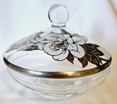 Vintage Rockwell Sterling Silver Overlay Glass Candy Covered Dish Flowers - £37.56 GBP