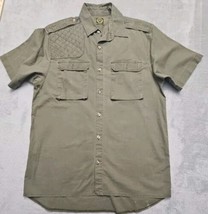 Safari Hunting Shirt Medium Green Short Sleeve Pockets, Padded Shoulder - £30.48 GBP