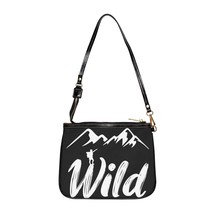 Personalized Adventure Shoulder Bag: Small, Black PU Leather with &quot;WILD&quot;... - $31.93