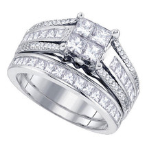 14kt White Gold Princess Diamond Cluster Bridal Wedding Engagement Ring Set - £2,471.50 GBP