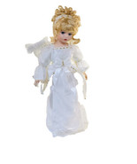 17” Porcelain Angel Doll~White Chiffon/Lace Dress, Pearls, Harp, Curls, ... - $186.99