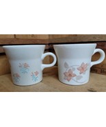 Lot of 2 Vintage Stoneware Coffee Tea Mugs Cups White Flowers Made in US... - $25.24