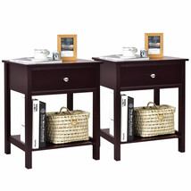 2PCS Nightstand with Drawer Storage Shelf Wooden Bedside Sofa Side Table - £135.71 GBP