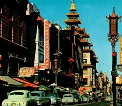 Chinatown Street View Signs Cars San Francisco California CA Vtg Chrome Postcard - $2.92