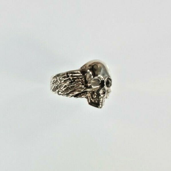 Men's Biker Skull and Wings Sterling Silver Ring Size 13.25 Item image 4
