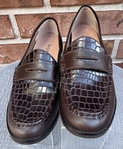 Women&#39;s Vionic Waverly Croc Embrossed Brown Leather Loafers Shoes Size 9.5 - $65.00