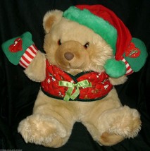 14&quot; VINTAGE CALTOY CHRISTMAS HAT COAT BROWN TEDDY BEAR STUFFED ANIMAL PL... - $33.25
