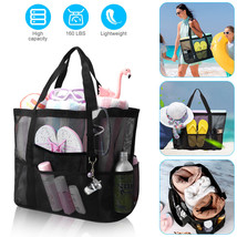 Women&#39;s Large Beach Mesh Bag Carry Picnic Tote Foldable Shopping Zipper ... - £18.21 GBP