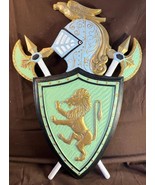 Old Vintage Cast Metal Wall Art Plaque Royal Crest Shield Axes Lion Armo... - $2,289.50 MXN