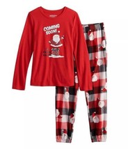 Girls Pajamas Christmas Santa Coming Soon Red Plaid 2 pc Top Pants Fleec... - £15.62 GBP