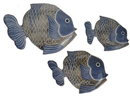 Beautiful Unique Set of 3 Wooden Fish Hanging Wall Art Hand Carved Statue Sculpt - £23.28 GBP