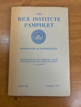 1952 Riemann Surfaces &amp; Asymptotic by MacLane Values Rice Insitute Pamph... - £30.73 GBP