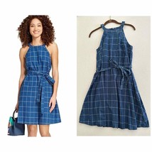 A New Day Women’s Dress Size Small Blue Windowpane Belted Sleeveless - $9.66
