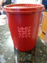 Vtg Small Tupperware 811 Servalier Canister Quilt Red 6.5” Tall X 5” Dia... - $24.65