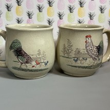 Rooster Coffee Mug Cups (2) Vintage Roosters Hen Chicken Farm Scenic Mugs - £25.96 GBP