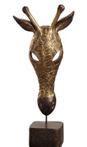 Giraffe Mask Statue 15.4" High on Pedestal Resin African Copper Brown - $49.49