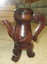 Hand Carved Wood Pitcher Handle Wooden Vintage Metal Nail Spike Footed - $26.00