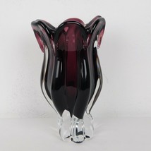 Egermann Art Glass Vase Purple Amethyst w/Clear Base Vintage Hand Blown Decor - £77.24 GBP