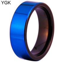 Brand JEWELRY 8MM Blue High Polished Tungsten Carbide Wedding Ring With Black Ea - £30.87 GBP