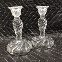 2 ~ VINTAGE PAIR FOSTORIA COLONY 7” CANDLESTICKS in CRYSTAL Beautiful - £27.24 GBP
