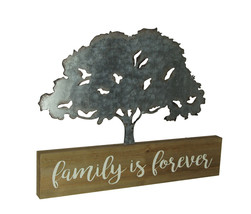 Scratch &amp; Dent Wood and Metal Art Family is Forever Tree Table Sculpture - £21.24 GBP