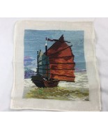 Finished Needlepoint &amp; Crewel Chinese Junk Rig Ocean Vessel Boat Completed - $29.68