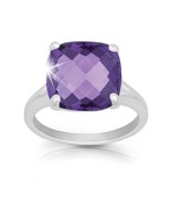 Sterling Silver Large Square Gemstone Ring - Amethyst - £91.29 GBP