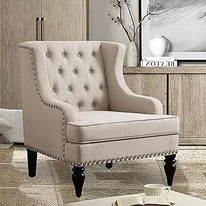 Emmie Accent Chairs, Upholstered Armchair,Linen Fabric Comfy Reading Sea... - $598.99